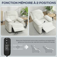 HOMCOM Fauteuil relax électrique fauteuil inclinable port USB repose-pieds poches latérales télécommande 86x90x103cm beige(m-8)