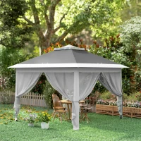 Outsunny Carpa Plegable 3,3x3,3 m Pop-up Altura Ajustable Doble Techo Mosquiteras Extraíbles y Bolsa de Transporte Anti-UV Gris(m-8)