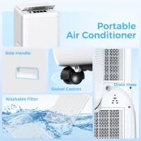 HOMCOM Aire Acondicionado Portátil 12000 BTU 5 en 1 Enfriamiento Deshumidificador Ventilador Temporizador para 35 m² Blanco(m-9)