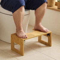 HOMCOM Toilettenhocker Bambus klappbar Badezimmer Hocker Badhocker Rutschfest Klohocker für Erwachsene Zuhause, Eiche(m-10)