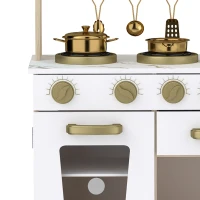 AIYAPLAY Cuisine Enfant en Bois, Dinette Cuisine Enfant avec Ustensiles en Acier Inoxydable, pour 3 à 6 Ans, 74x29x81cm, Blanc(m-8)