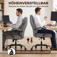 Vinsetto Bürostuhl, Ergonomischer Chefsessel bis 220 kg belastbar, Gepolsterter Schreibtischstuhl mit Armlehne, breit Sitz, Höhenverstellbarer Drehstuhl mit Wippfunktion, Leinenoptik, Hellgrau(m-5)