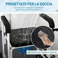HOMCOM Sedia a Rotelle con WC Impermeabile 4 in 1 con Poggiapiedi Ribaltabili, in Alluminio e Plastica, Nero(m-4)