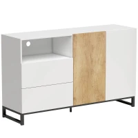 HOMCOM Aparador para Sala com 2 Portas, 2 Gavetas, Nicho Aberto e Prateleira Ajustável 140x40x85 cm Branco e Carvalho(m-1)
