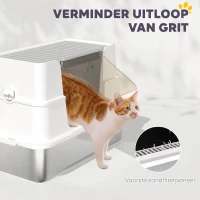 PawHut Kattenbak, RVS, XL-binnenruimte, met schep, Lichtgrijs(m-9)