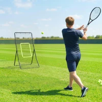 HOMCOM Baseball Rebounder, Tragebar Softball Pitchback-Netz, Rückprallnetz mit Ziel Zone, Pitching Netz für Basebälle Softbälle, Metall, Schwarz(m-8)