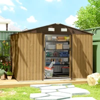 Outsunny Cobertizo de Jardín Exterior 4,9 m² 277x195x192 cm con Puerta Corredera Ventilación y Kit de Fundación Marrón(m-2)