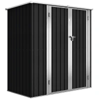 Outsunny Abrigo de Jardim Exterior Metálico 1,37 m² 163x89x163 cm com Telhado Inclinado, Portas com Fecho e Luvas Cinzento(m-1)