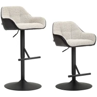 HOMCOM Lot de 2 tabourets de bar chaises de bar hauteur réglable tissu effet lin et base en acier 52,5 x 53 x 86,5-108 cm gris(m-1)