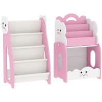 AIYAPLAY 3-in-1 Kinderrek met speelgoedopslag, Modulair boekenrek met 4 vakken & 3 lagen en nachtkastje, Roze