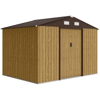 Outsunny Cobertizo de Jardín Exterior 4,9 m² 277x195x192 cm con Puerta Corredera Ventilación y Kit de Fundación Marrón(m-1)
