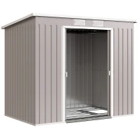 Outsunny Cobertizo de Jardín Exterior 2,42 m² 213x130x172 cm con Puerta Corredera Techo Inclinado Base y 2 Ventanas Gris Claro(m-2)