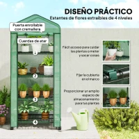 Outsunny Invernadero de Exterior con 4 Estantes Ruedas Puerta Enrollable Cubierta de PE y Marco de Acero 69x50x165 cm Verde(m-6)