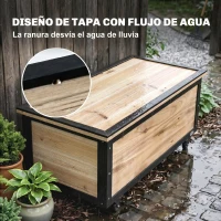 Outsunny Baúl de Exterior de Madera con 4 Ruedas para Jardín Patio Balcón 100x50x43 cm Natural y Negro(m-7)