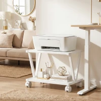 HOMCOM Soporte para Impresora de 2 Niveles Bajo Escritorio con Ruedas Bloqueables para Oficina en Casa 44x28x32 cm Blanco(m-8)
