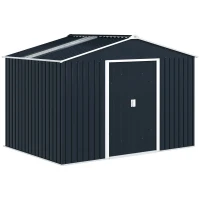 Outsunny Abrigo de Jardim 4,9 m² 277x195x192 cm com 2 Portas Deslizantes Base Reforçada (Chão NÃO Incluído) Cinzento Escuro(m-1)