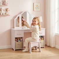 AIYAPLAY Tocador de Maquillaje Niñas con Taburete 3 Espejos Desmontables 2 Cajones 2 Armarios 7 Accesorios para +3 Años Rosa(m-23)
