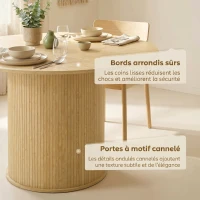HOMCOM Table à manger ronde pour 4-6 personnes, Ø 120 x 75 cm, table de cuisine avec base cylindrique cannelée, bois naturel(m-6)