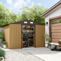 Outsunny Cobertizo de Jardín Exterior 4,9 m² 277x195x192 cm con Puerta Corredera Ventilación y Kit de Fundación Marrón(m-9)