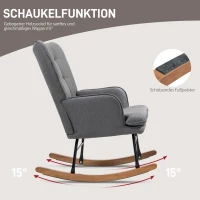 HOMCOM Schommelstoel met Voetenbank, Comfortabel, Tot 130 kg, Linnenlook, 64x89x90cm, Donkergrijs(m-4)