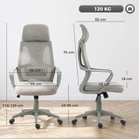 Vinsetto Silla de Oficina con Función Basculante Altura Regulable Reposacabezas y Soporte Lumbar Gris(m-3)