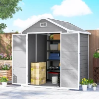 Outsunny Abrigo de Jardim em Resina 182x151x219 cm com Piso Janela Ventilação Portas Duplas Cinzento(m-9)