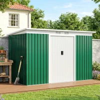 Outsunny Cobertizo de Jardín 280x130x172 cm Caseta de Exterior Metálica para Almacenamiento de Herramientas Verde Oliva(m-9)