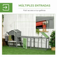 PawHut Gallinero para Exterior Grande de Madera 300x66x116 cm con Nido Corral Bandeja Extraíble Techo Asfáltico Rampa Gris(m-5)