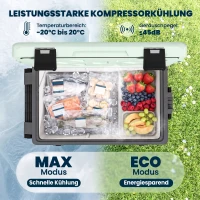 Outsunny 42,5 Liter Kompressor Kühlbox Leise elektrisch Mini Kühlschrank bis -20℃ Kühlbox mit Bluetooth Rolle Griff Handyhalter(m-4)