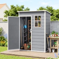 Outsunny Abrigo de Jardim 1,14 m² 151x92x193 cm Abrigo de Exterior Metálico com Chão Porta de Correr Janela e Teto Inclinado Cinzento(m-2)