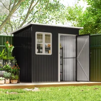 Outsunny Abrigo de Jardim Exterior 2,55 m² 221x133x190 cm com Janela Porta com Fechadura e Ventilações Cinzento Escuro(m-11)