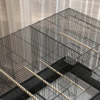 PawHut Colivie de interior pentru păsări cu tavă, raft și roți cu frână, 85x49x119 cm, negru(m-9)