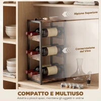 Portabottiglie HOMCOM, scaffali ondulati, piedini regolabili, marrone rustico, nero.(m-4)