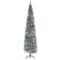 HOMCOM Árbol de Navidad Estrecho 270 cm Árbol Navideño Nevado con 1014 Ramas y Soporte de Metal para Salón Verde y Blanco(m-12)