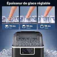 HOMCOM Machine à glaçons, 20 kg en 24h, 24 glaçons en 14-18 min, ice maker avec fonction autonettoyante, 25,2x36x37,1cm, noir(m-6)