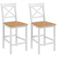 HOMCOM Conjunto de 2 Bancos de Bar de Madeira com Encosto e Apoio para os Pés Estilo Rústico para Cozinha 41x46x97.5 cm Natural(m-1)