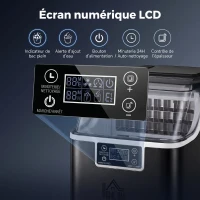 HOMCOM Machine à glaçons, 20 kg en 24h, 24 glaçons en 14-18 min, ice maker avec fonction autonettoyante, 25,2x36x37,1cm, noir(m-7)