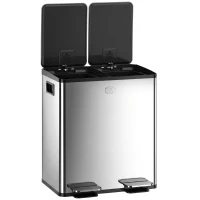 HOMCOM Coș de Gunoi cu 2 Compartimente de 20L cu Închidere Silențioasă, din Oțel Inoxidabil și PP, 45.8x36x51.6 cm(m-12)