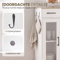 HOMCOM Dressoir Keukenkast met Lade, 2 Kasten, Open Vak, Geribbelde Acrylglasdeur 80 x 34 x 91 cm Wit+Eiken(m-8)