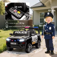 AIYAPLAY Coche Eléctrico para Niños de Policía con Mando a Distancia Motor Doble Sirena Suspensión en 4 Ruedas y Faros Negro(m-3)