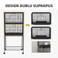 PawHut Cușcă pentru Păsări din Oțel și PP, Design Suprapus cu Stinghii, Leagăne și Scărițe, 77x46x164 cm, Negru(m-7)