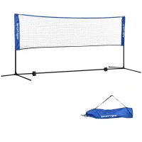 SPORTNOW Filet de badminton, filet portable, hauteur ajustable 107-155 cm, avec sac de transport, cadre métallique, noir, bleu(m-12)