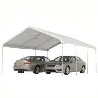 Outsunny Carpa Garaje Portátil 5x6 m con Estructura de Acero Galvanizado Impermeable Anti-UV Cobertizo para Herramientas Crema(m-11)