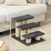PawHut Hundetreppe 3 Stufen 34 cm Hoch Haustiertreppe für Hunde Katze Katzentreppe mit Kratzstamm Hunderampe Einstiegshilfe für Bett, Sofa, Couch Dunkelgrau(m-3)