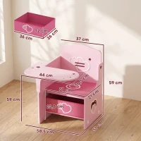 AIYAPLAY Set Tavolo e Sedia per Bambini 3-5 Anni in Legno MDF con Motivi a Cuore, Contenitore Integrato, Rosa(m-3)