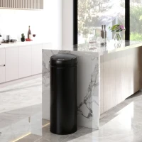 HOMCOM Poubelle cuisine automatique 50L acier inoxydable, poubelle à couvercle à fermeture en douceur, 30,5x30,5x85cm, noir(m-2)
