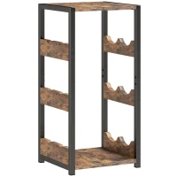 Portabottiglie HOMCOM, scaffali ondulati, piedini regolabili, marrone rustico, nero.(m-1)