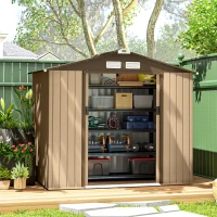Outsunny Abrigo de Jardim Exterior 2,42 m² 213x130x185 cm com Porta de Correr, Ventilação e Luvas, Amarelo(m-10)