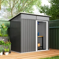 Outsunny Abrigo de Jardim 1,9m² 195x122x182 cm com Base Reforçada (Chão NÃO Incluído) Porta Corredera Janelas Abrigo de Ferramentas Cinza Escuro(m-6)
