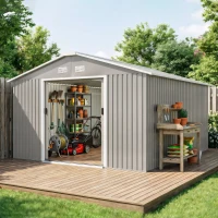Outsunny Abrigo de Jardim 340x386x200 cm 13,1 m² Abrigo de Exterior de Aço com Portas de Correr e Ventilações Cinza Claro(m-9)